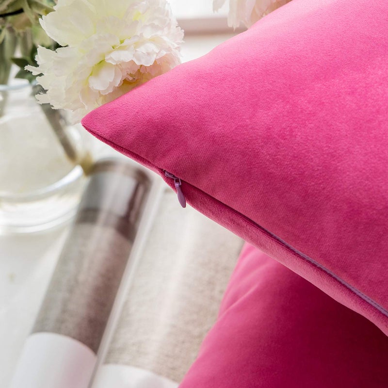 Phantoscope Pack of 2 Velvet Decorative Throw Decorative Pillow Cover Soft Solid Square Cushion Case for Couch Pink 24 x 24 inches 60 x 60 cm - Image 2
